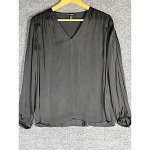 Banana Republic Petite Long Sleeve V‎ Neck Black Blouse Top Size Petite Large